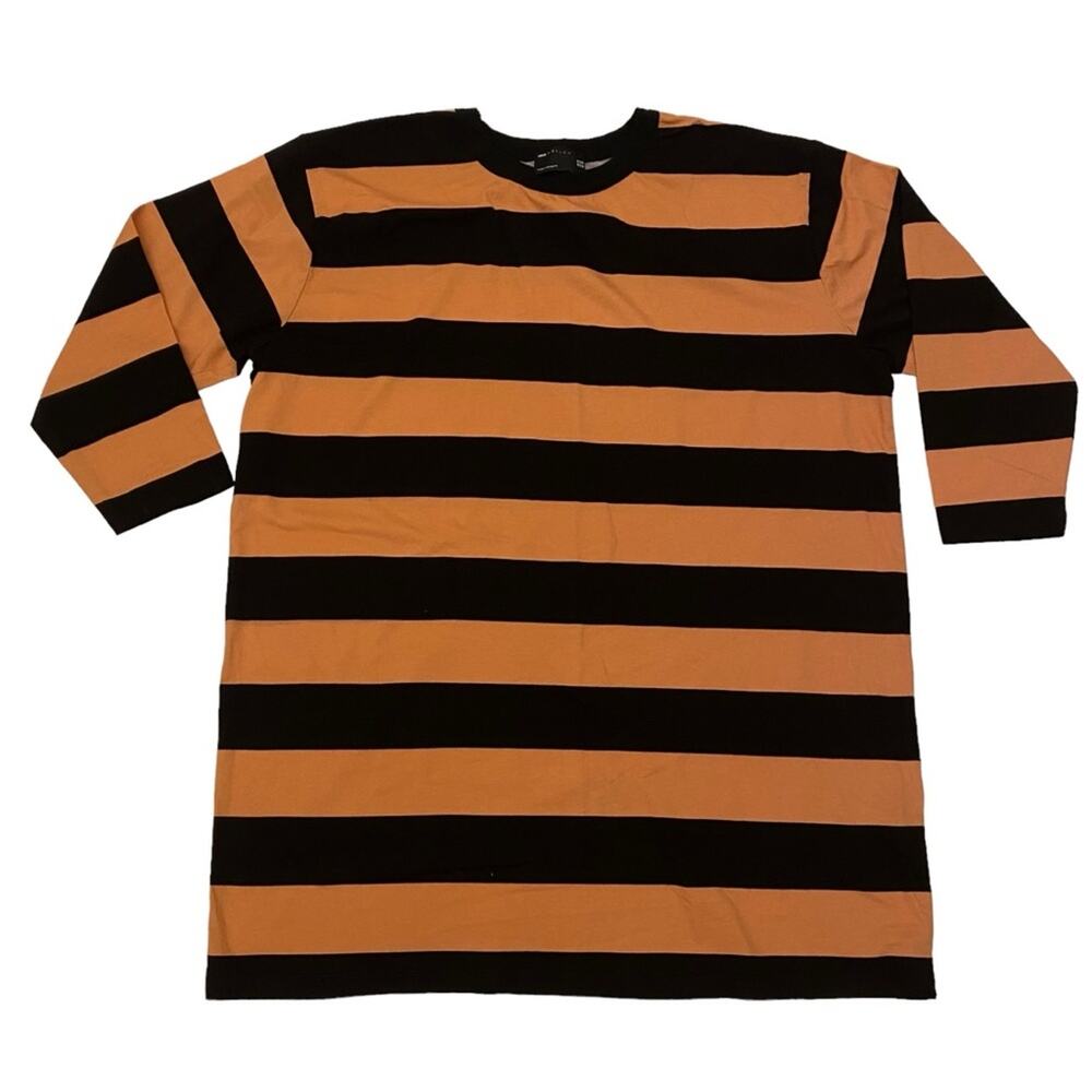 ASOS Size 10  100% Cotton Orange and Black 3/4 Sleeve Crew Neck T-Shirt Dress